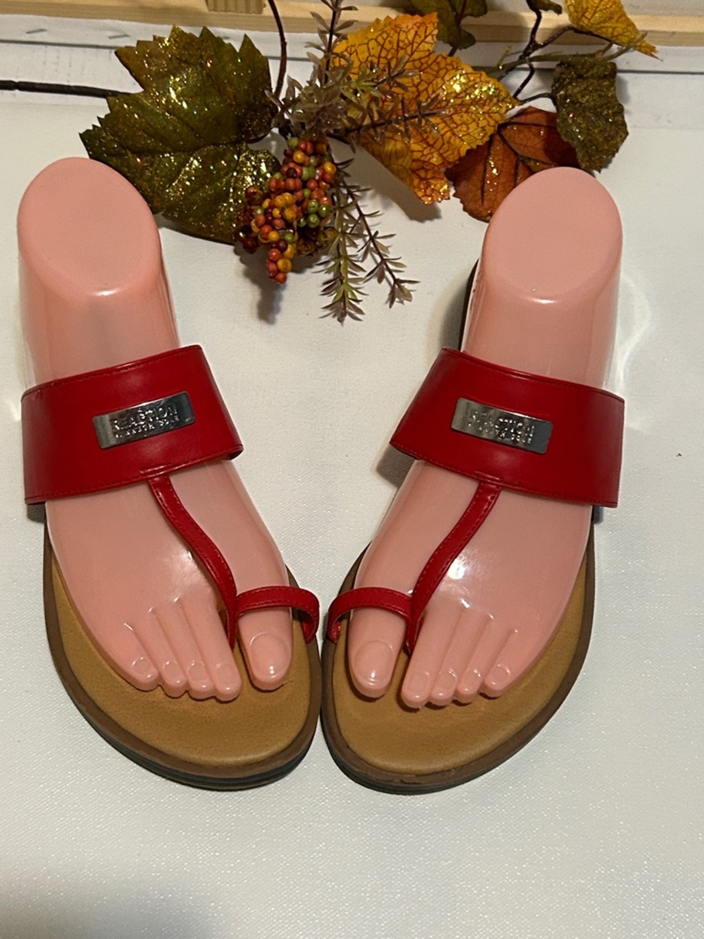 Red Women's Thong Sandals with Branded Accent